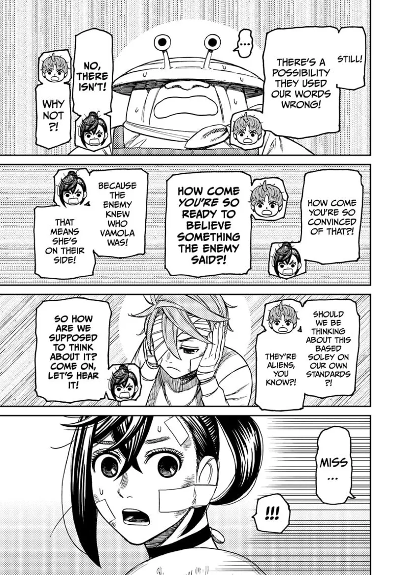 Mr. Shrimp listens as Momo and Jiji argue whether Vamola is a spy.