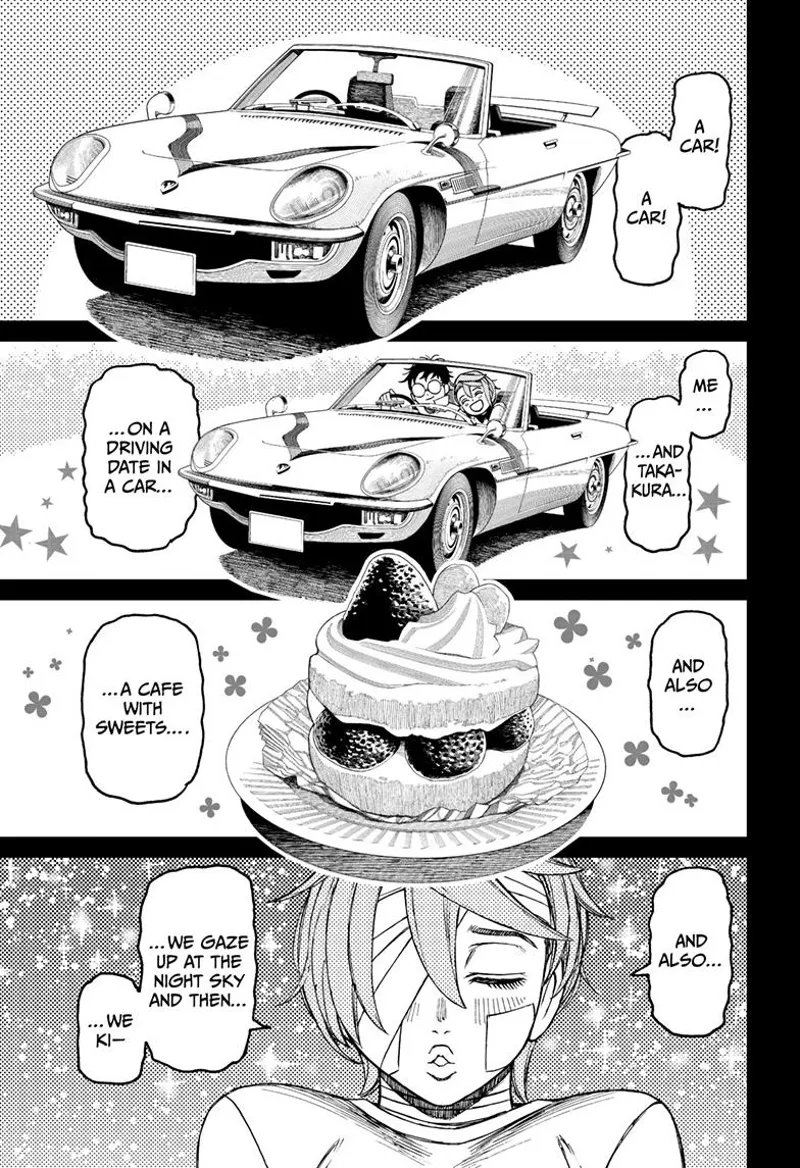 Aira imagines a nice car where she and Okarun are having a date with sweets.