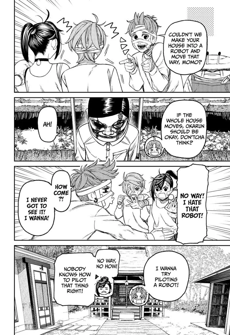 Jiji suggests transforming the house into a robot to carry them to Serpo's secret base. Aira and Momo objects.