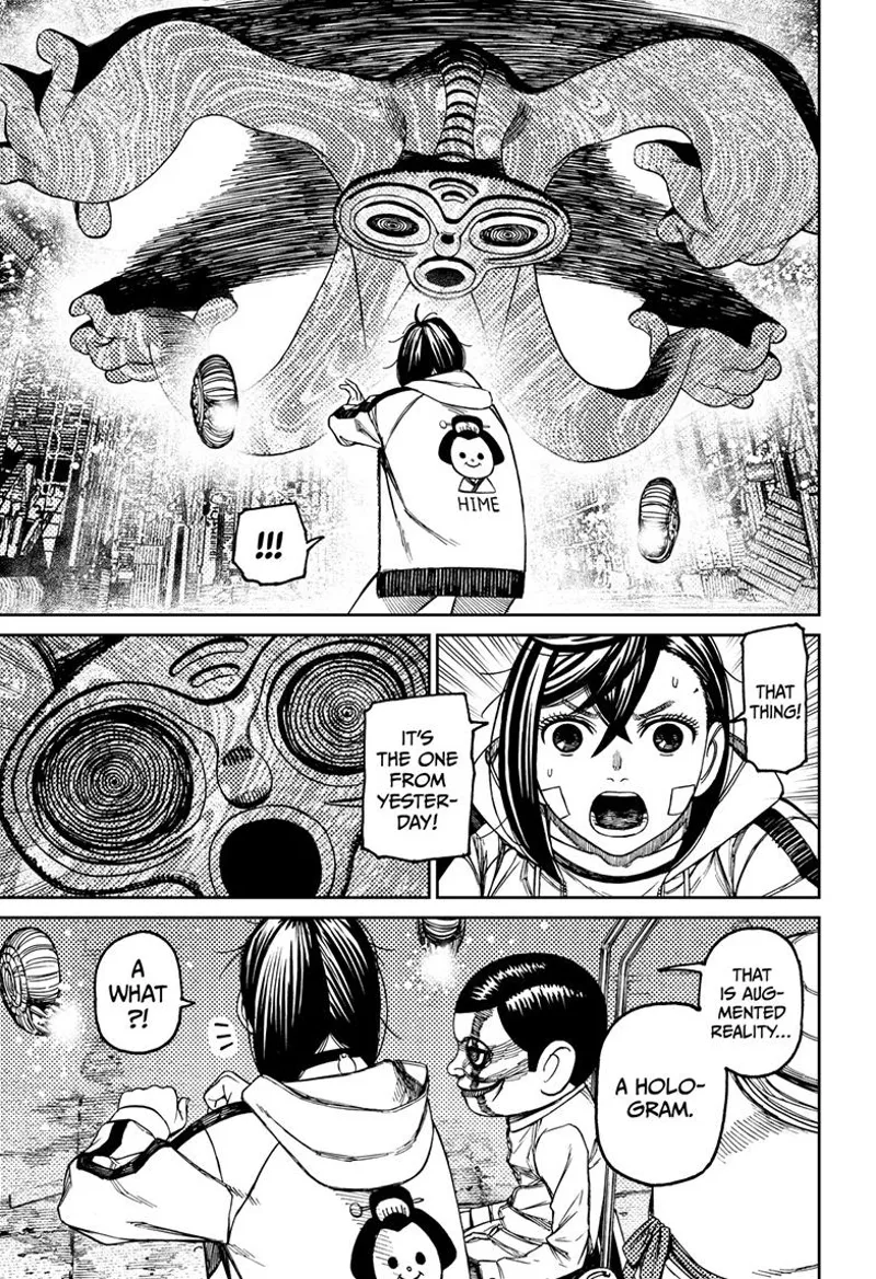 Momo sees the same enemy she fought sticking on the ceiling. Serpo says it's just a hologram.