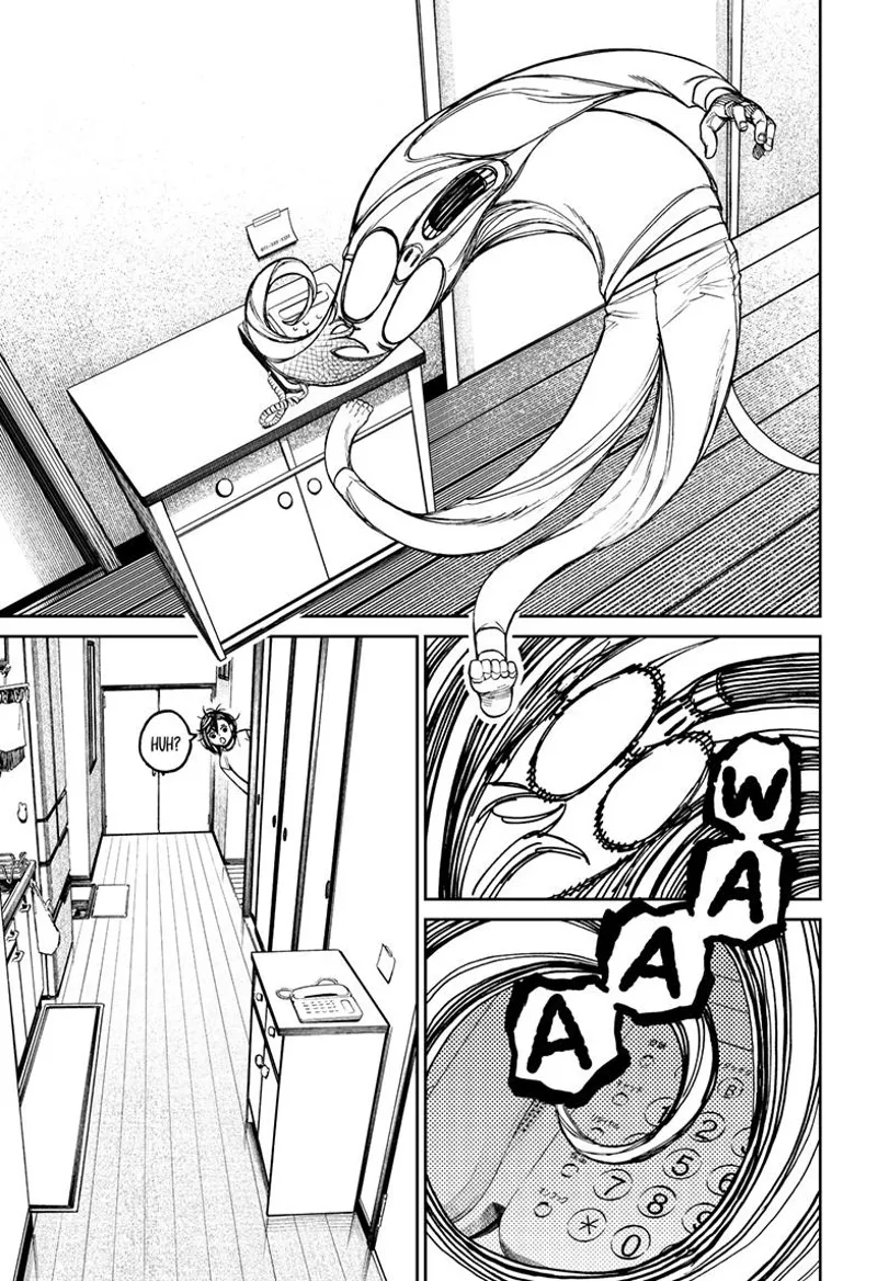 Suddenly, Okarun gets absorbed into the telephone! Momo peeks from the door to see the phone.