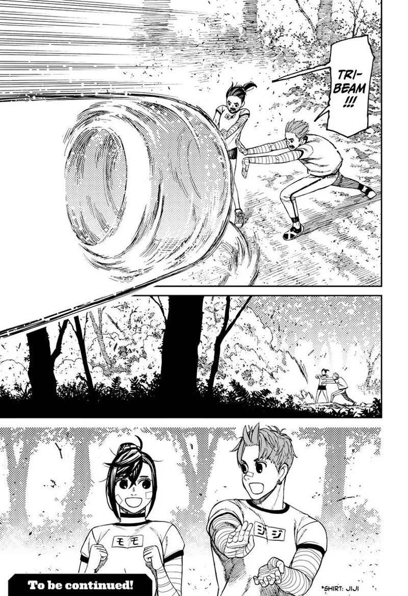 Momo and Jiji create a powerful Tri-Beam combo attack that destroys everything in its way. They look at each other and smile.