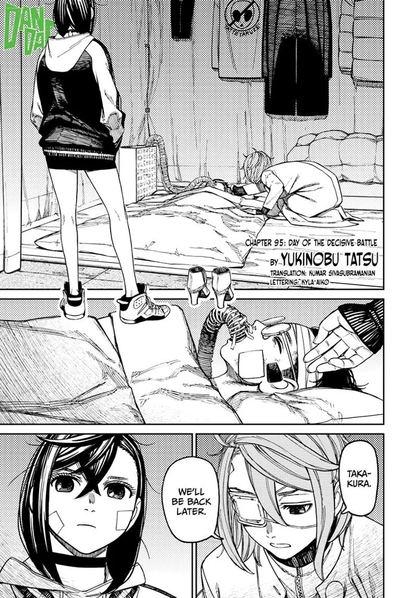 Aira tends to Okarun, who is still unconscious. Momo looks at them.