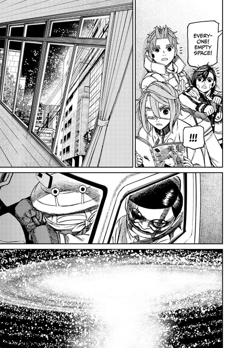 Momo, Aira, Jiji, Serpo, and Mr. Shrimp see the skies turning black and a galaxy light above.