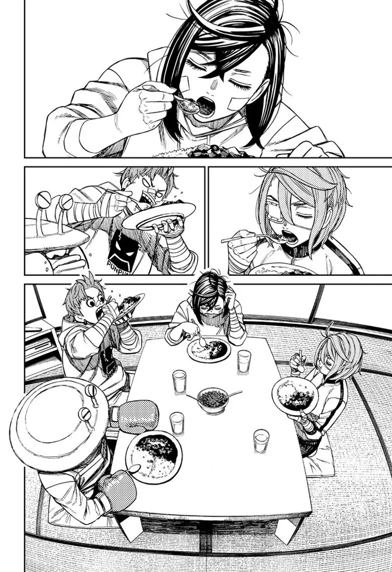 Momo, Aira, Jiji, and Mr. Shrimp eat on a table.