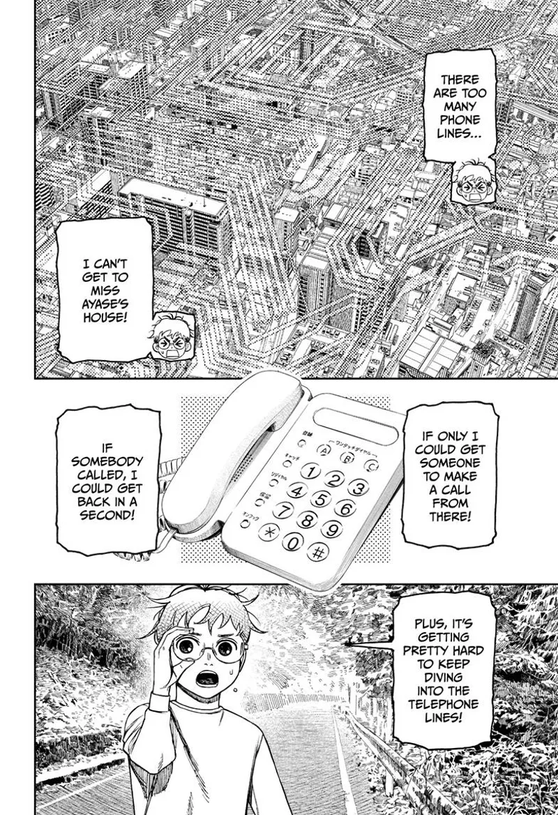 Okarun can get to Momo's house because there are too many phone lines across the city.