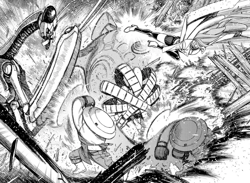 Cursed Aira and Mr. Shrimp retaliate and fight the fat alien, tentacle alien, and mantis alien.