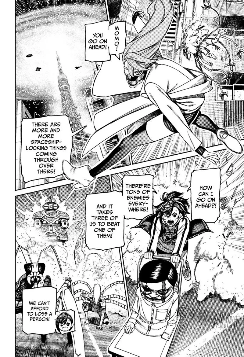 Cursed Aira tells Momo to go ahead, but Momo hesitates. She runs while pushing Serpo on a cart.