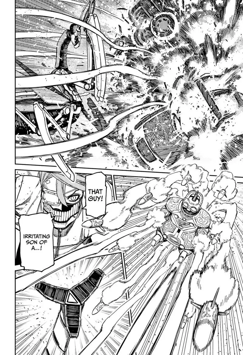 The fat alien fires missiles and destroys the cars.