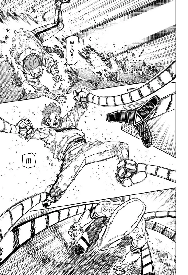 Jiji dodges the beam, but the tentacle alien seizes his limbs.