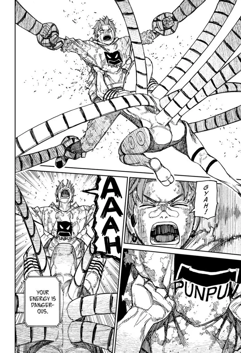 The tentacle alien thrusts his fingers underneath Jiji's rib cage. Jiji screams in pain.