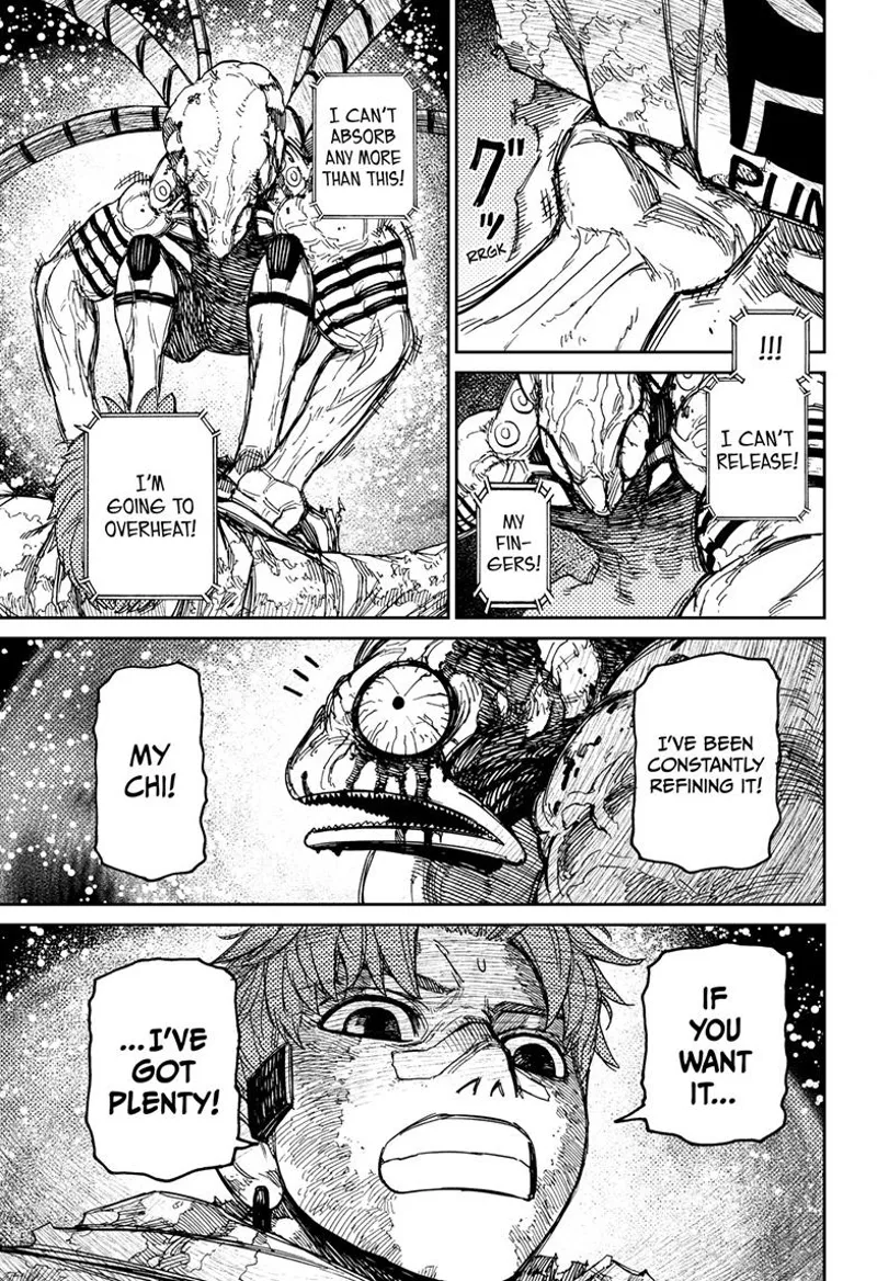 The tentacle alien tries to pull out his hands, but they're stuck. He bleeds after absorbing Jiji's chi too much.