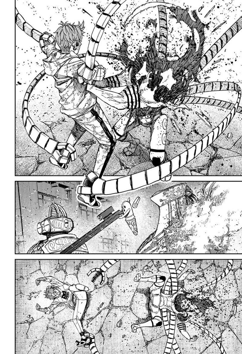 The tentacle alien explodes due to overabsorption. The other three aliens watch.