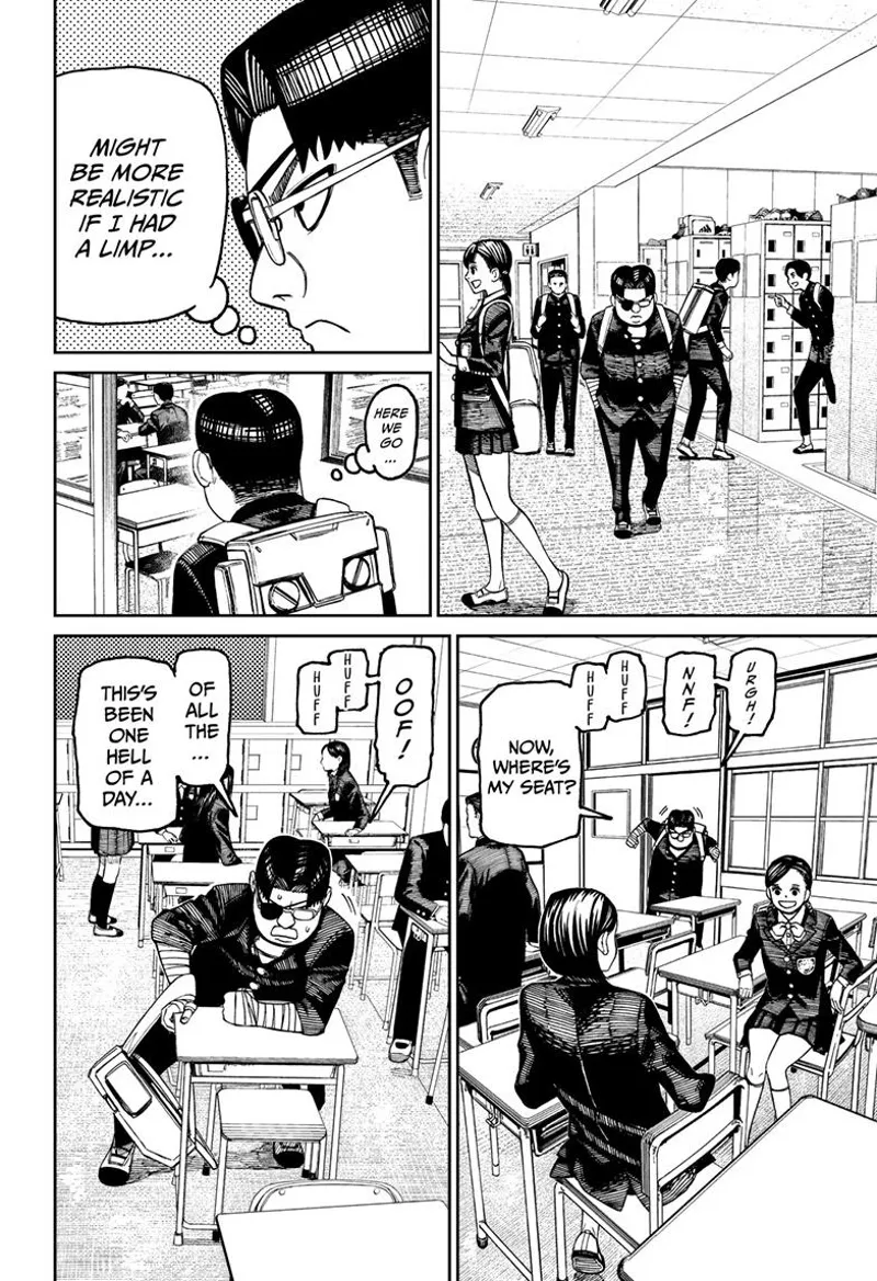 Kinta walks into school wearing an eye patch. He sits in his chair and exclaims, trying to get everyone's attention.